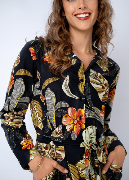 Laura Shirt Dress in Midnight Garden