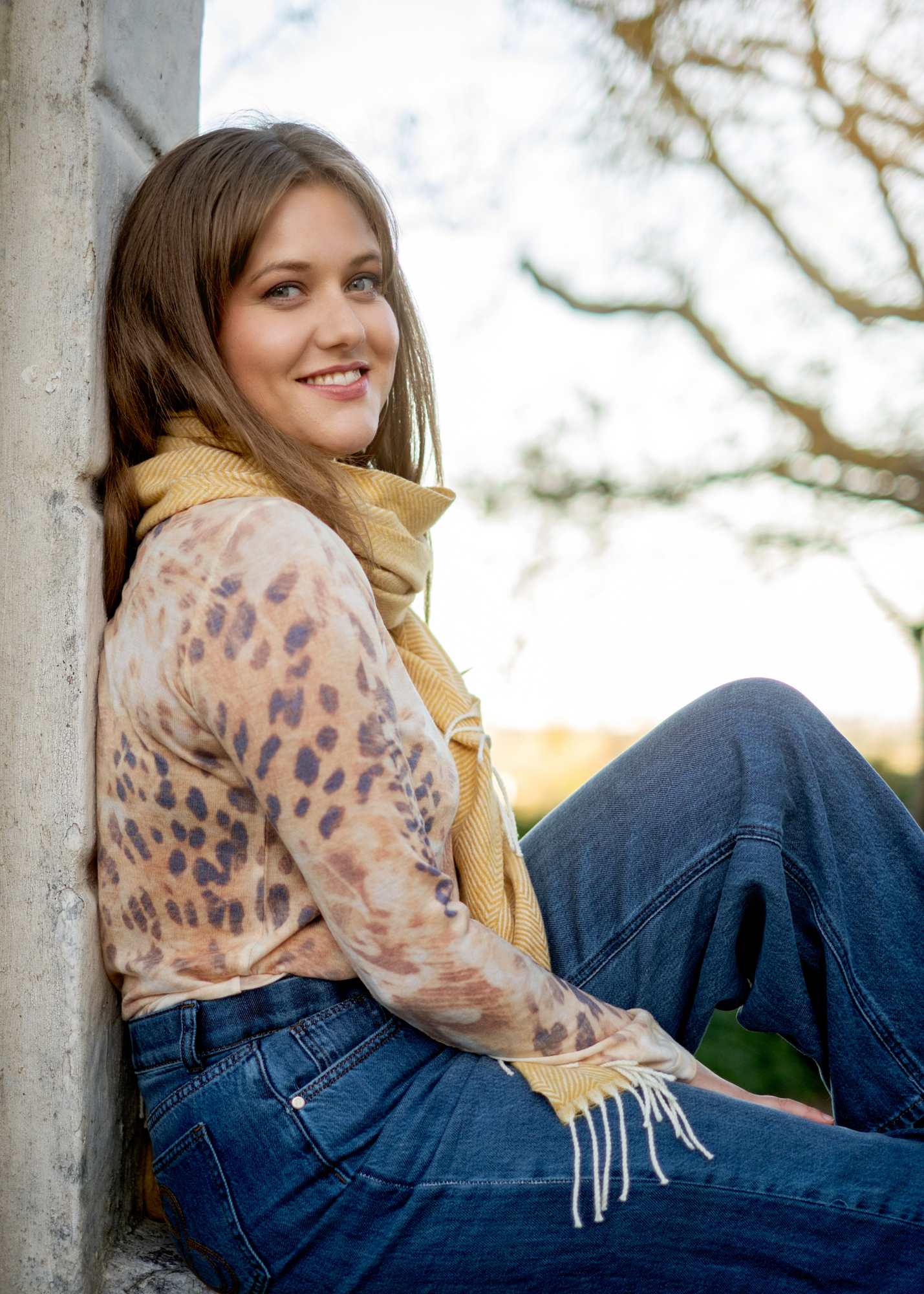 100% Wool Round Neck Long Sleeve Sweater in Brown Animal Print