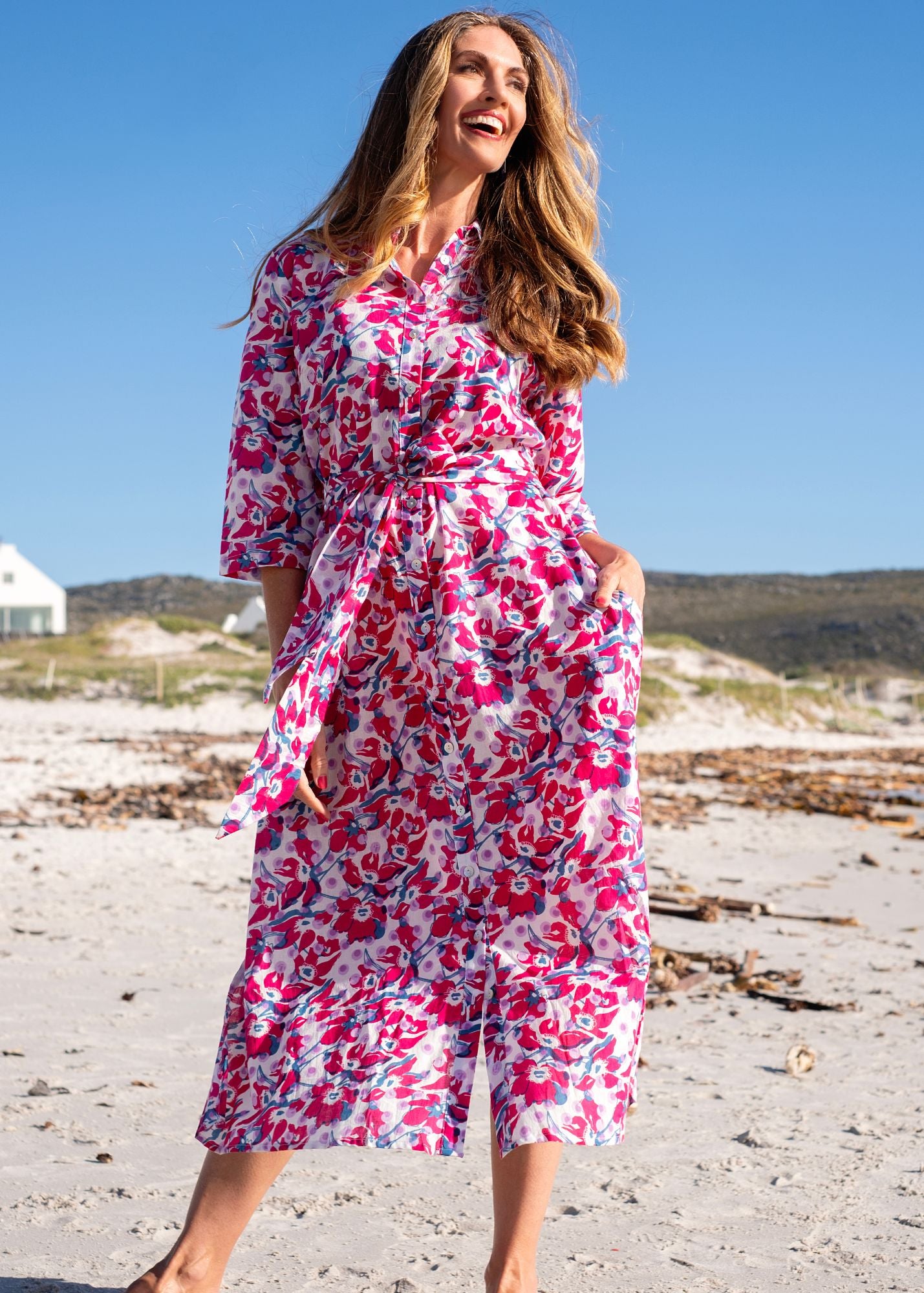 Betty Button dress in and Pink and Blue