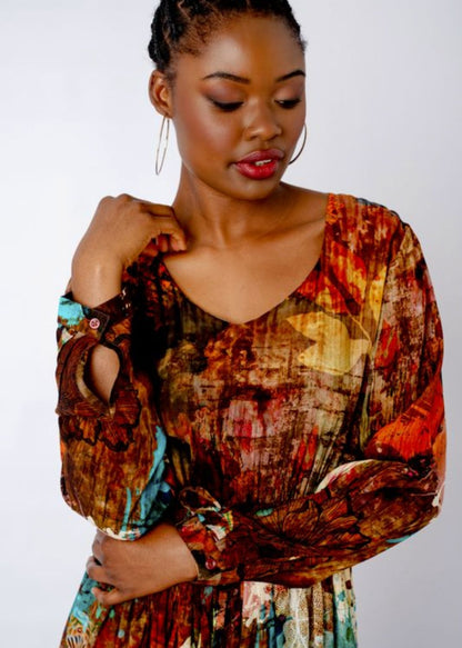 Saffaron Dress in Nutmeg Garden