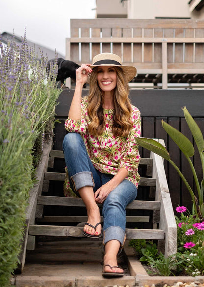 Lauren Comfy top, Pink and Green Palms