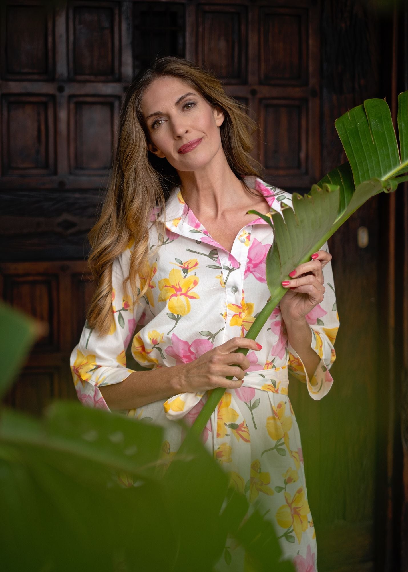 Gaby shirt dress in Yellow and Pink flowers