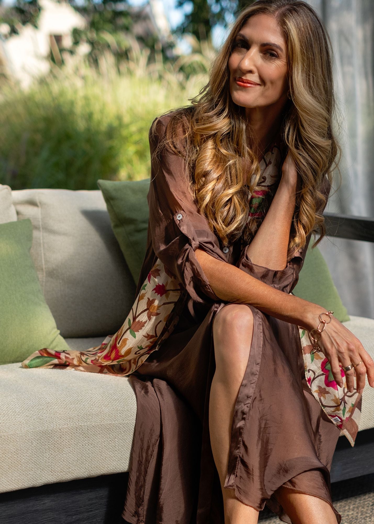 La Seta Dress with Tab top Sleeve —Coffee Date