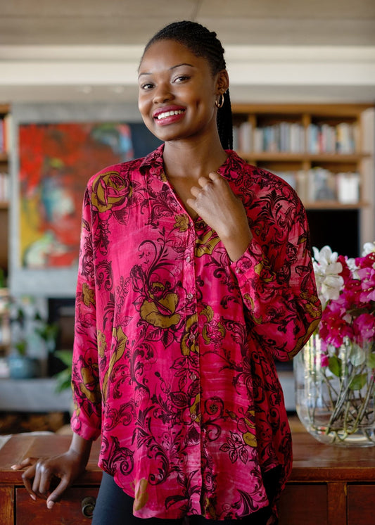Sienna Button down blouse in Pink Rose