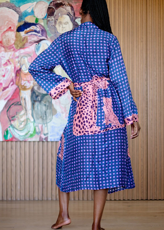 The Savannah Muse in Indigo Leopard Dot Print