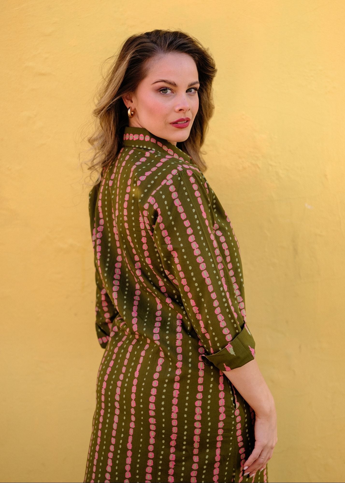 Emma Shirt Dress in Moss Green