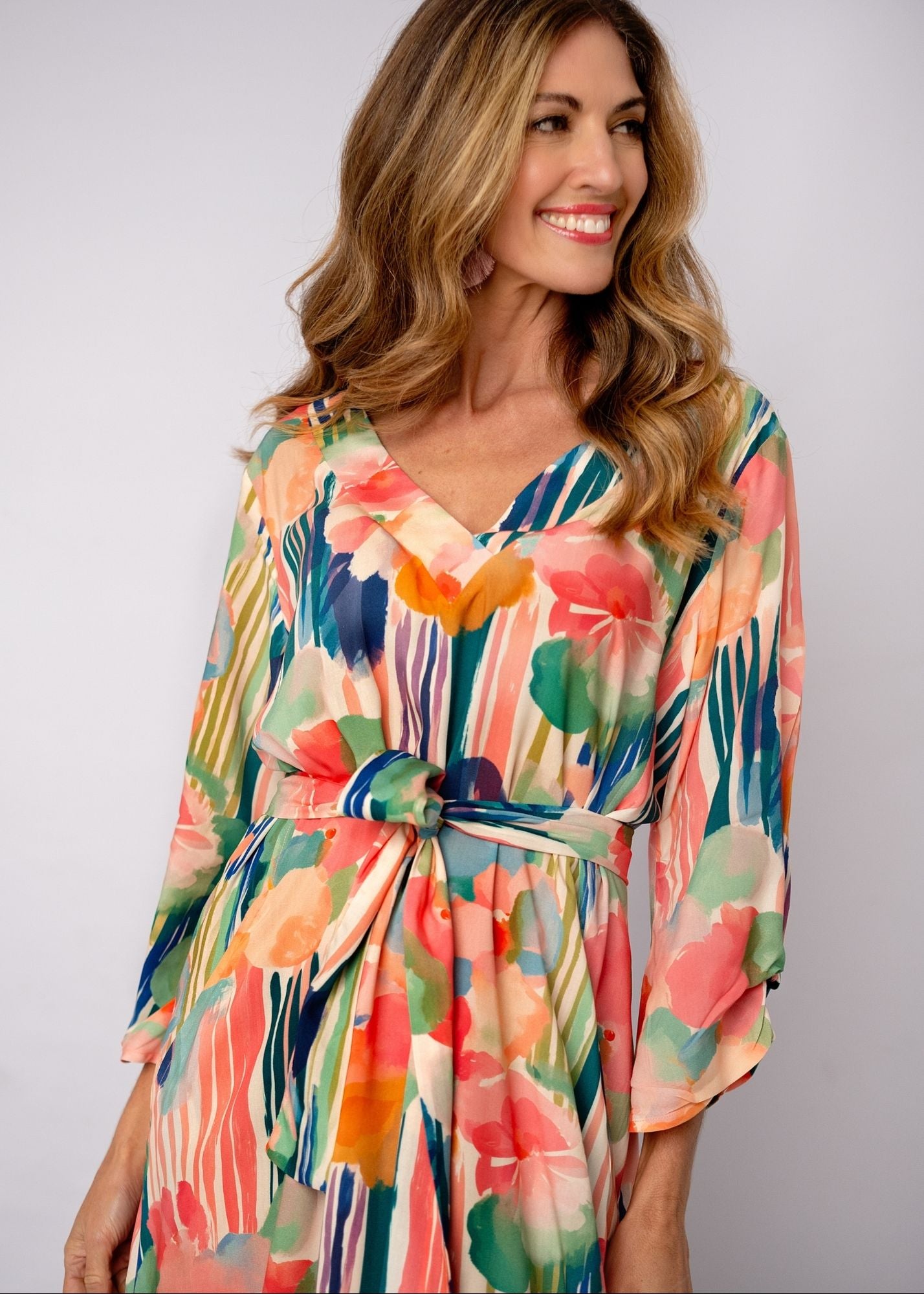 Gloria Tucked Sleeve in Pastel Abstract Watercolours