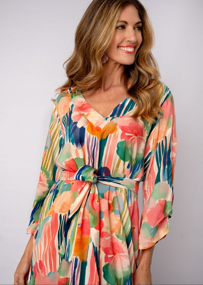 Gloria Tucked Sleeve in Pastel Abstract Watercolours