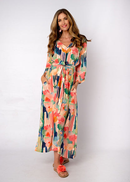 Gloria Tucked Sleeve in Pastel Abstract Watercolours