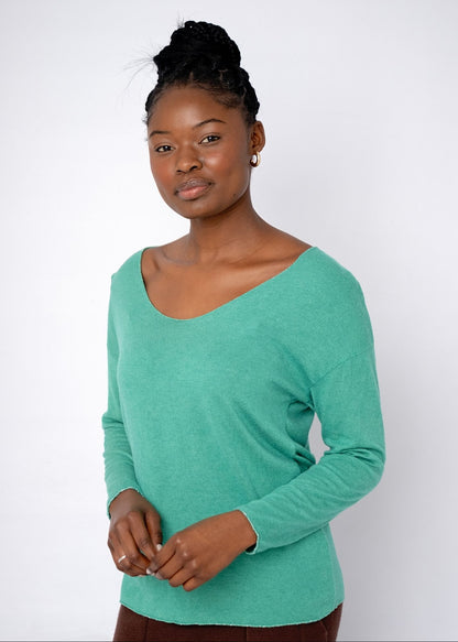 Silver Lining V-Neck Winter Weight Knit Jumper in Jade