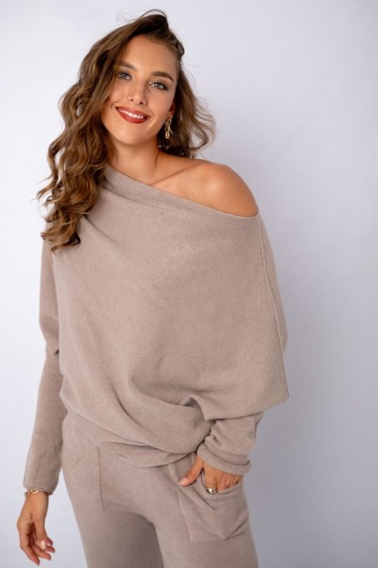Urban Cozi Asymmetrical Sweater in Stone
