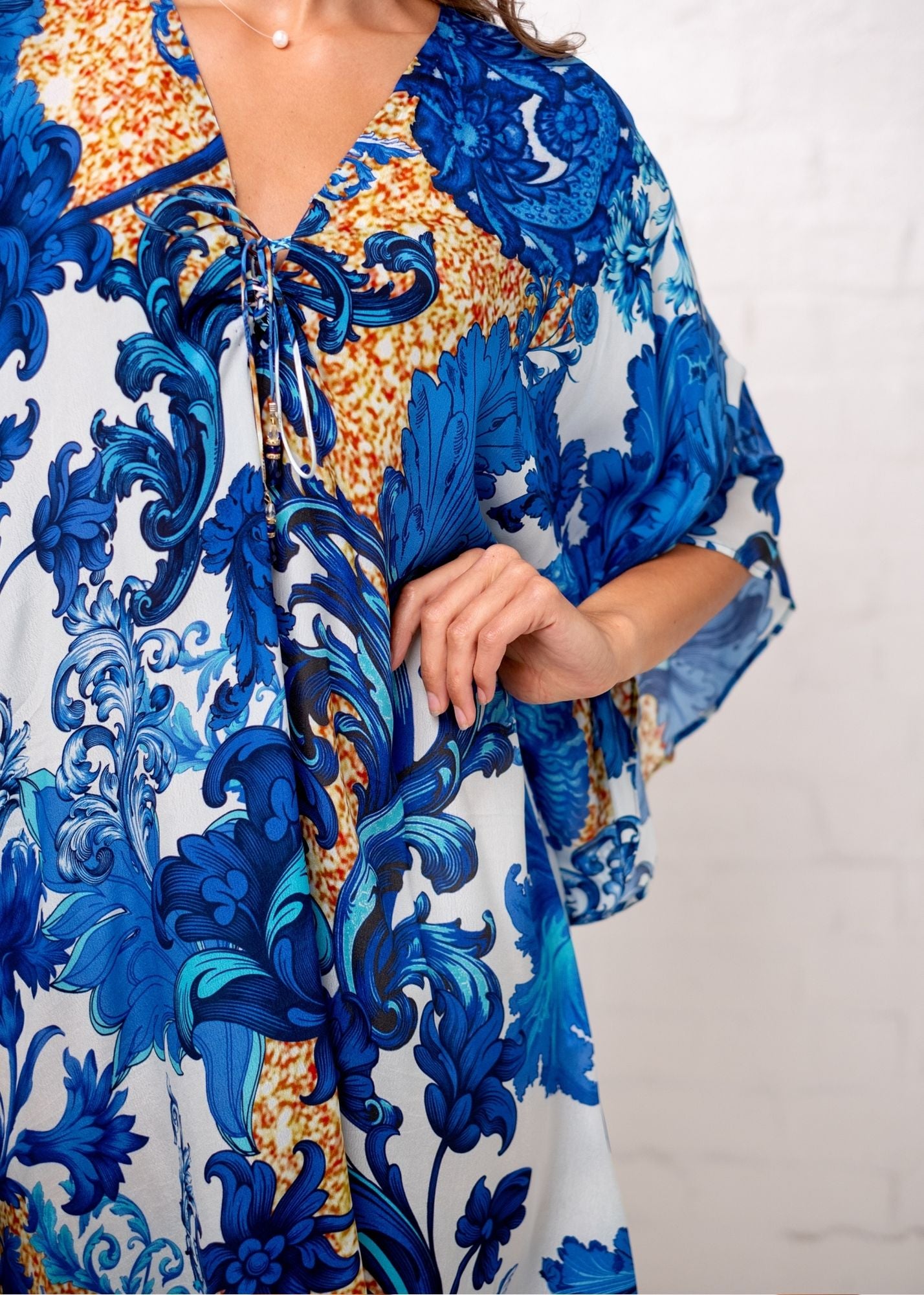Victoria Kaftan in Blue Fleur de Lys (Short)