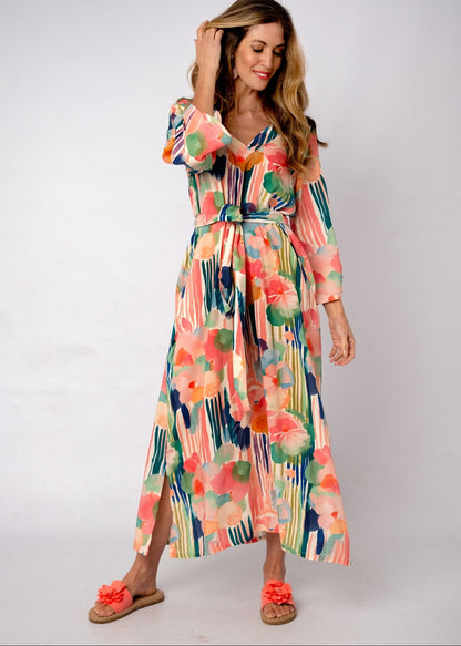 Gloria Tucked Sleeve in Pastel Abstract Watercolours