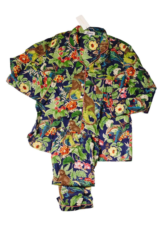 Long PJ Set in Navy Monkey