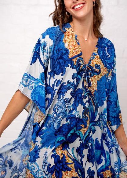 Victoria Kaftan in Blue Fleur de Lys (Short)