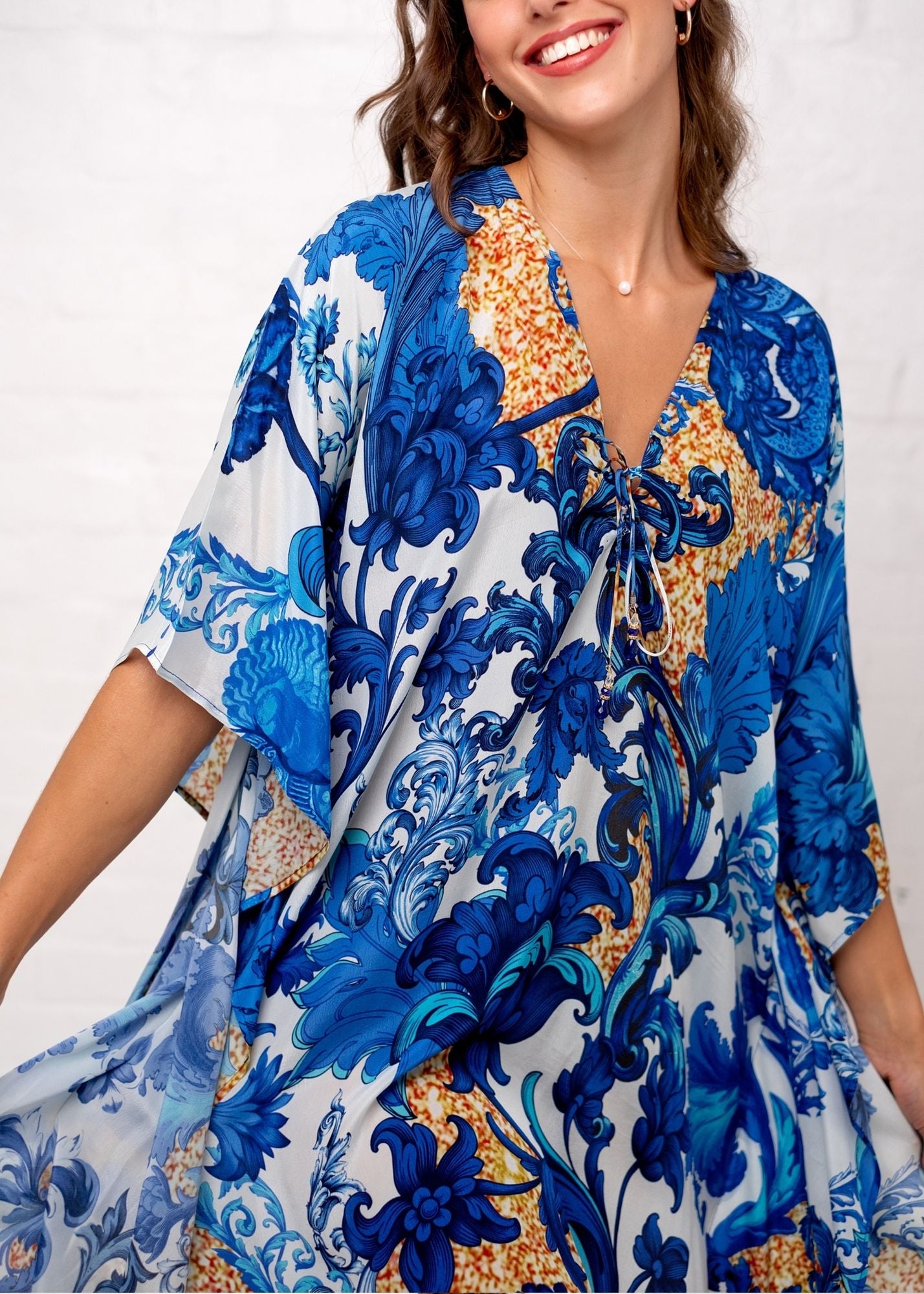 Victoria Kaftan in Blue Fleur de Lys (Long)
