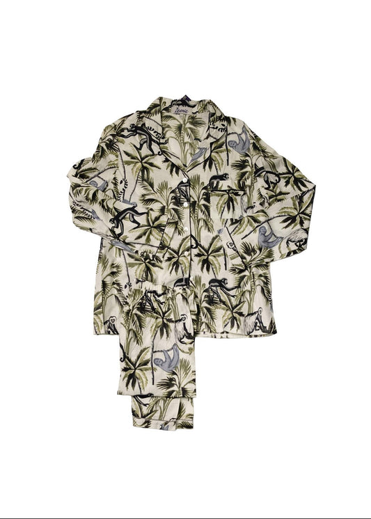 Long PJ Set in Black and White Sloth