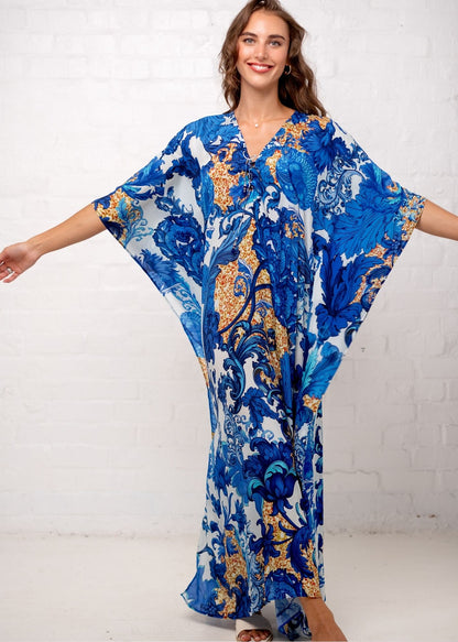 Victoria Kaftan in Blue Fleur de Lys (Long)