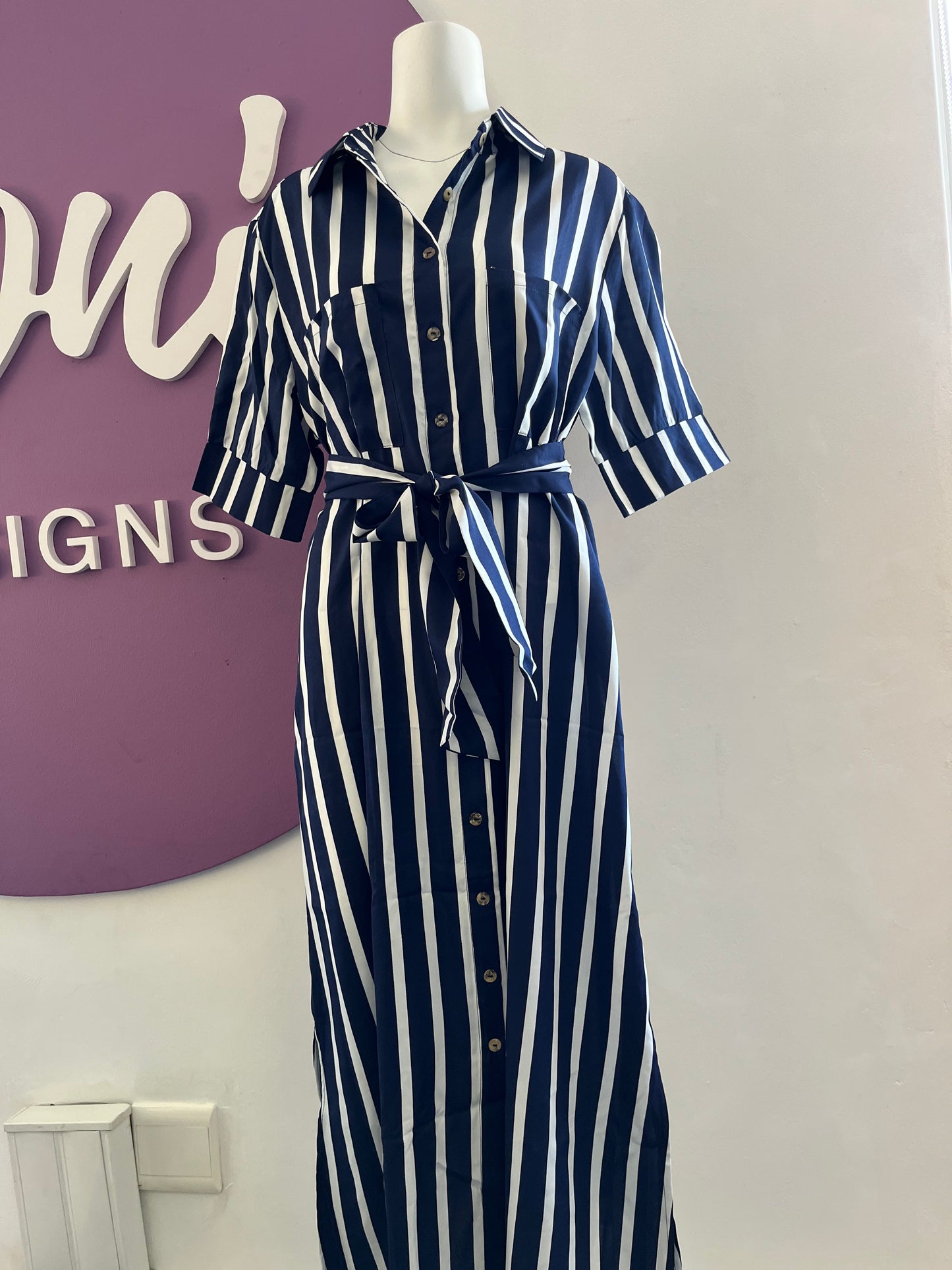 Shirt dress in Navy stripes