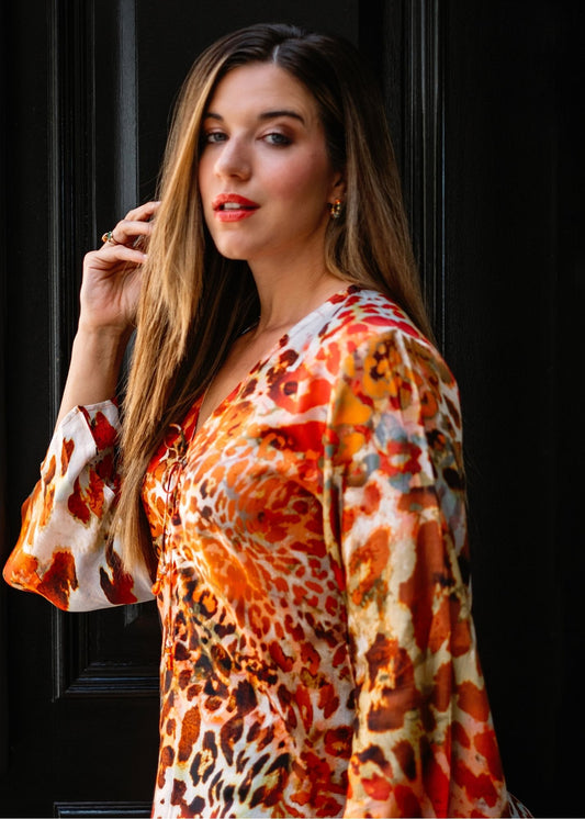 Lanira Dress in Apricot Crush Animal Print
