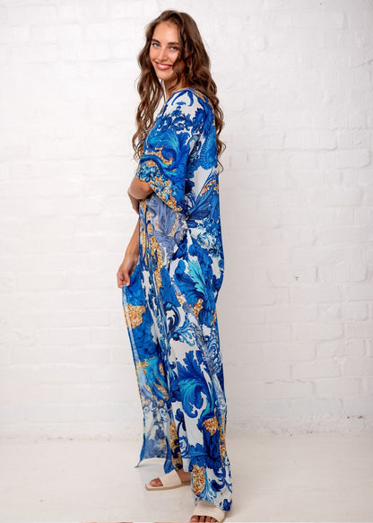 Victoria Kaftan in Blue Fleur de Lys (Long)