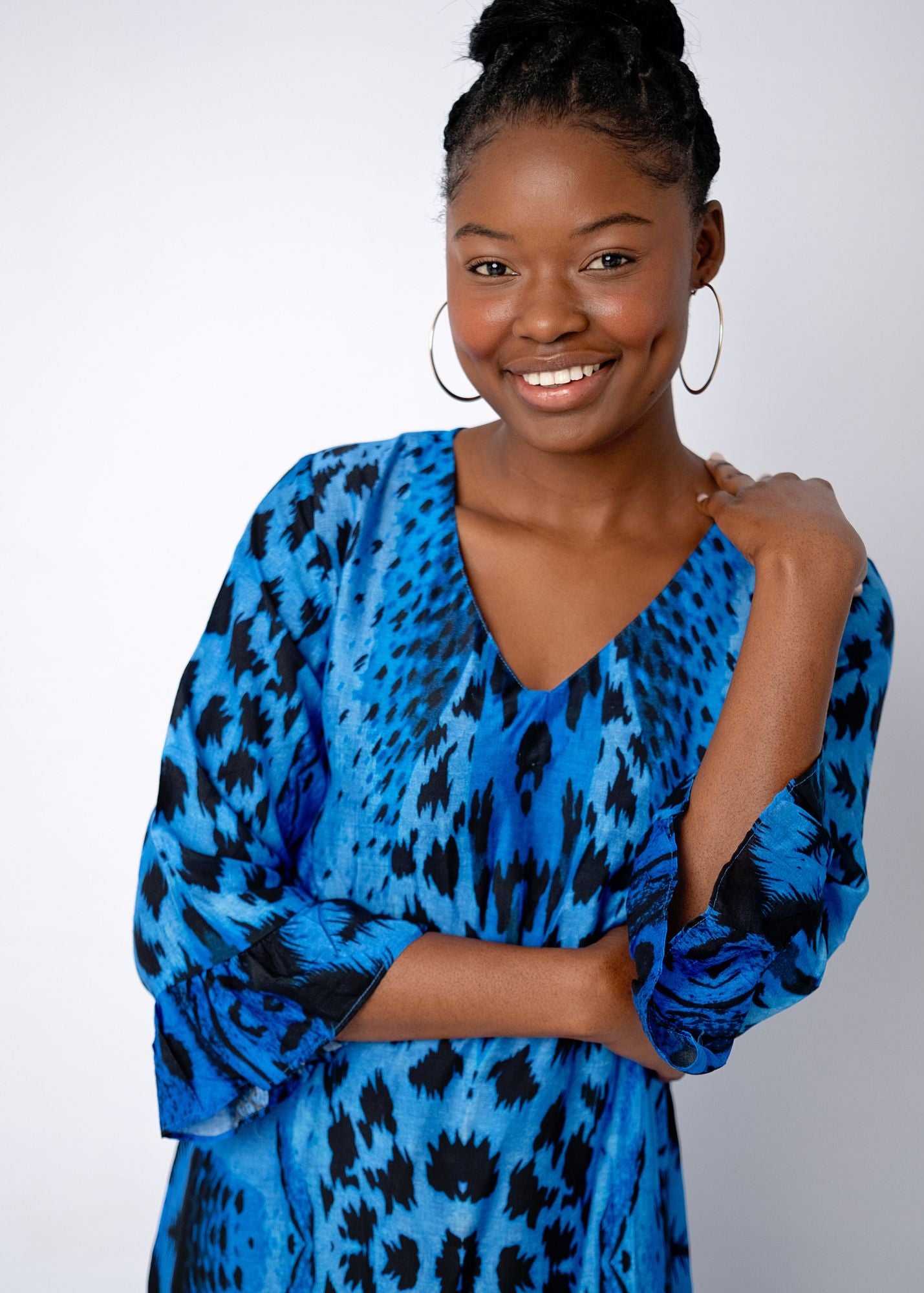 Alia Dress in Blue Animal Print