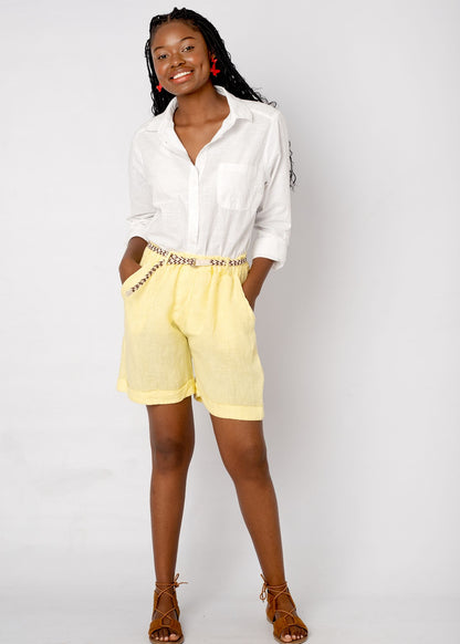 Belted La Vita Linen Shorts – Yellow