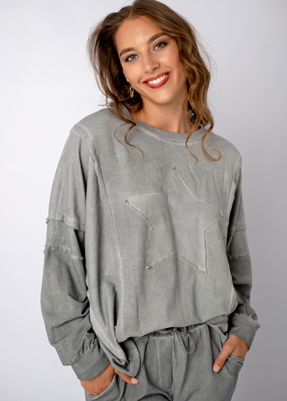 Ruffle-Sleeve track top in Onyx
