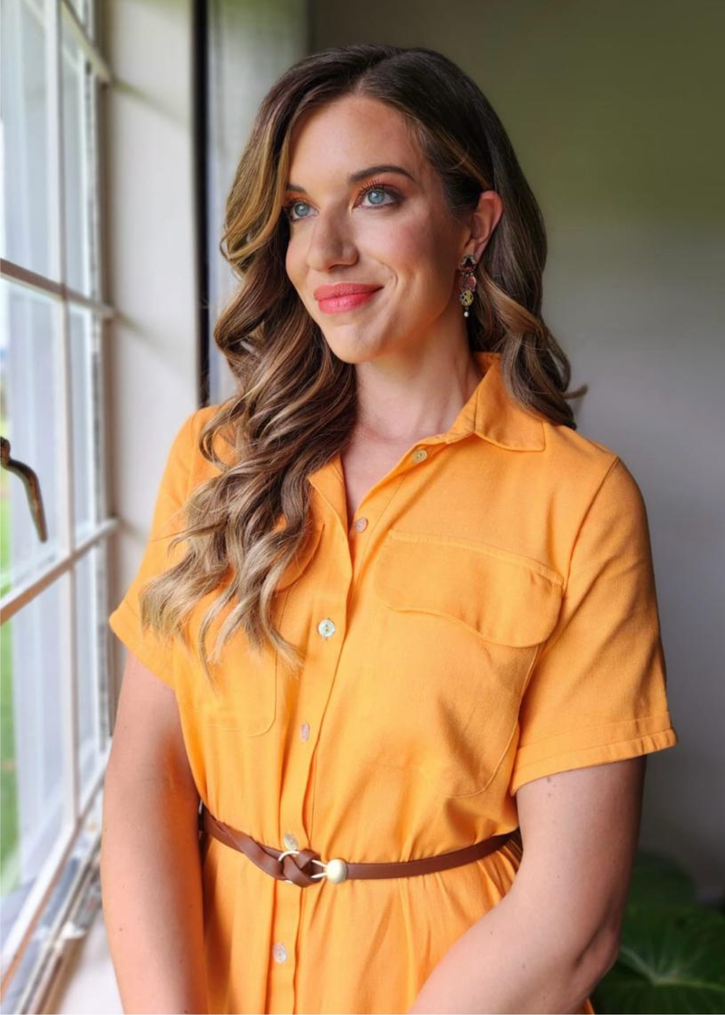 Betty Button dress in Orange linen