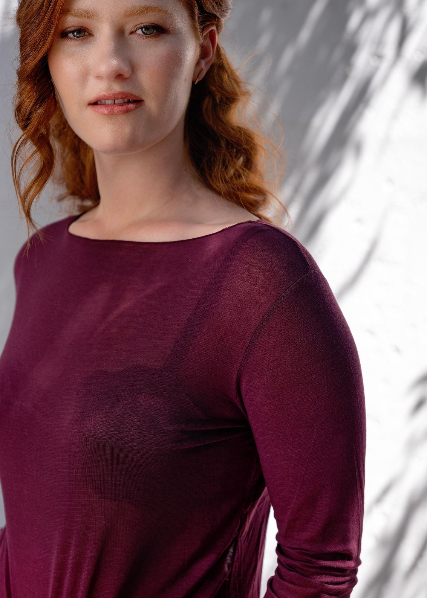 The Sheer Stretchy Scoop-neck Top in  Maroon