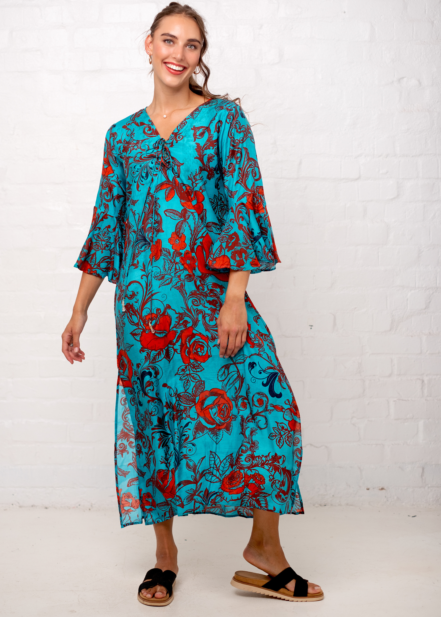 Angelica Dress in Turquoise Rose