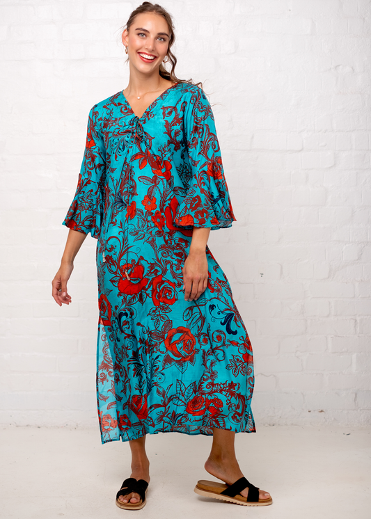 Angelica Dress in Turquoise Rose