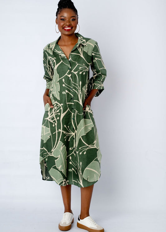 Laura Shirt Dress in Botanical Abstract