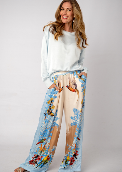 Lila Viscose Silk Blend Pants in Blue Paradise