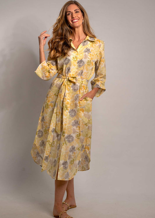 Laura Shirt Dress in Butter Yellow Taupe