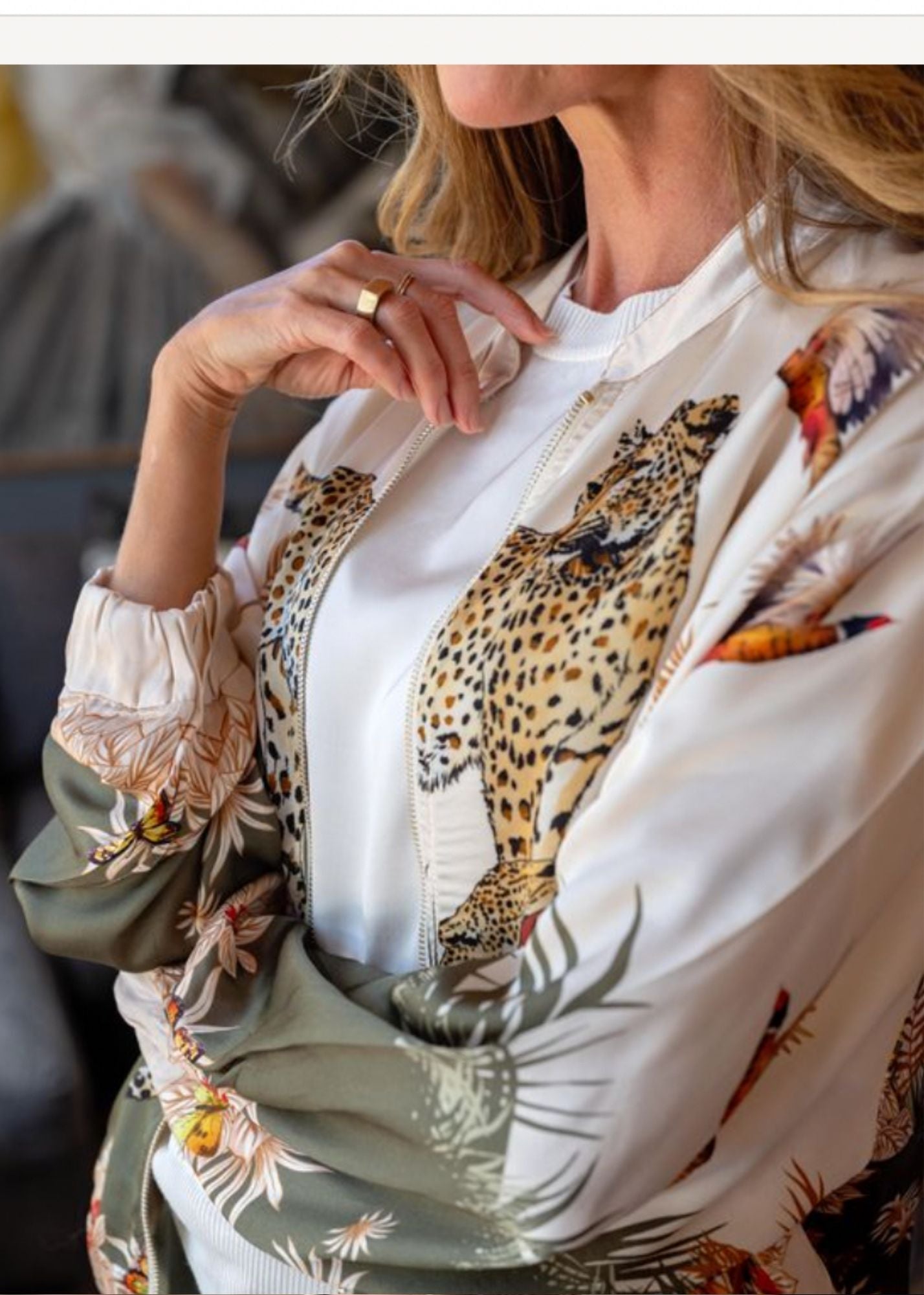 Lila Bomber Jacket in Viscose Silk Blend in Green Paradise Road