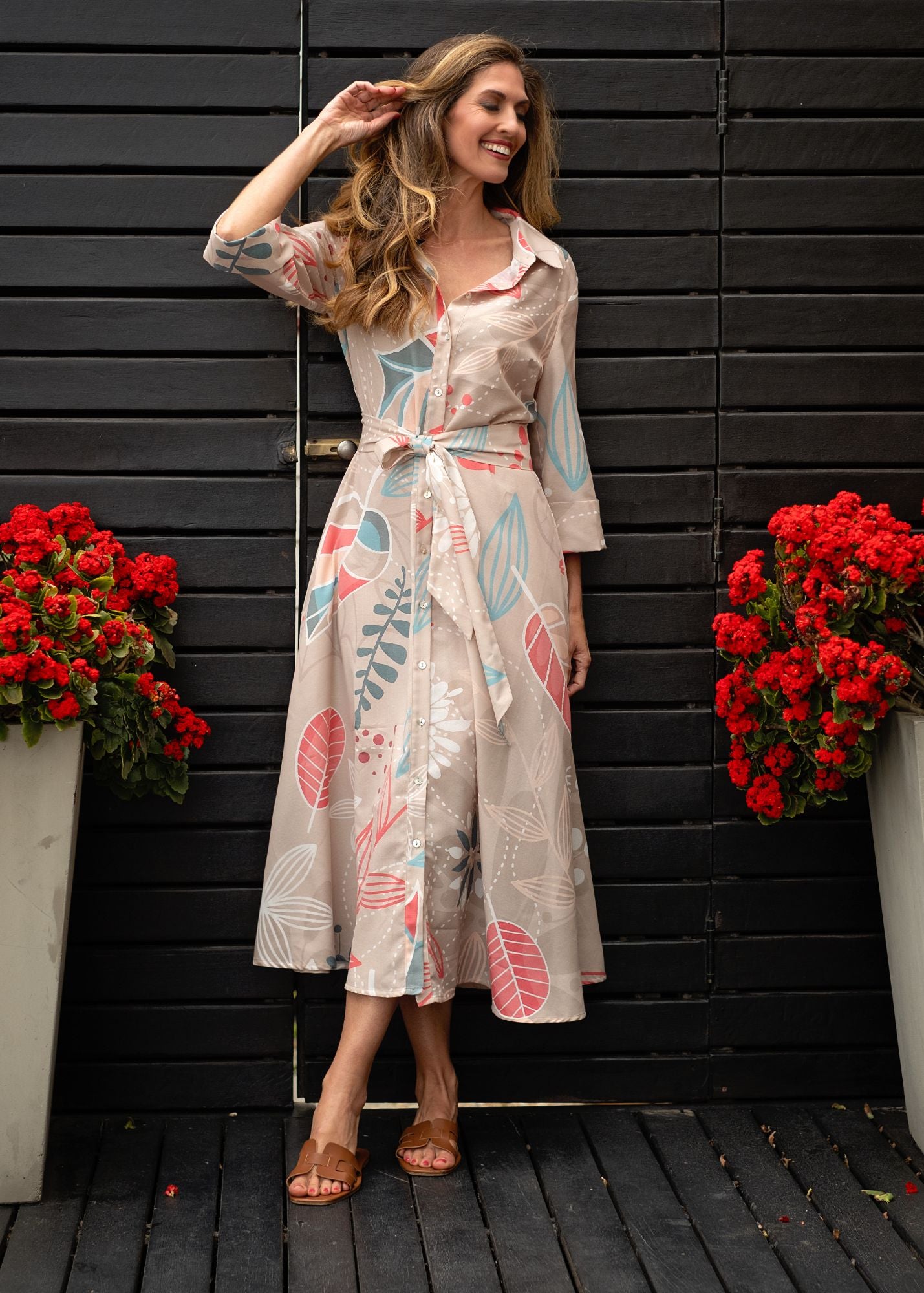 J-Lo Dress – Taupe Leaves