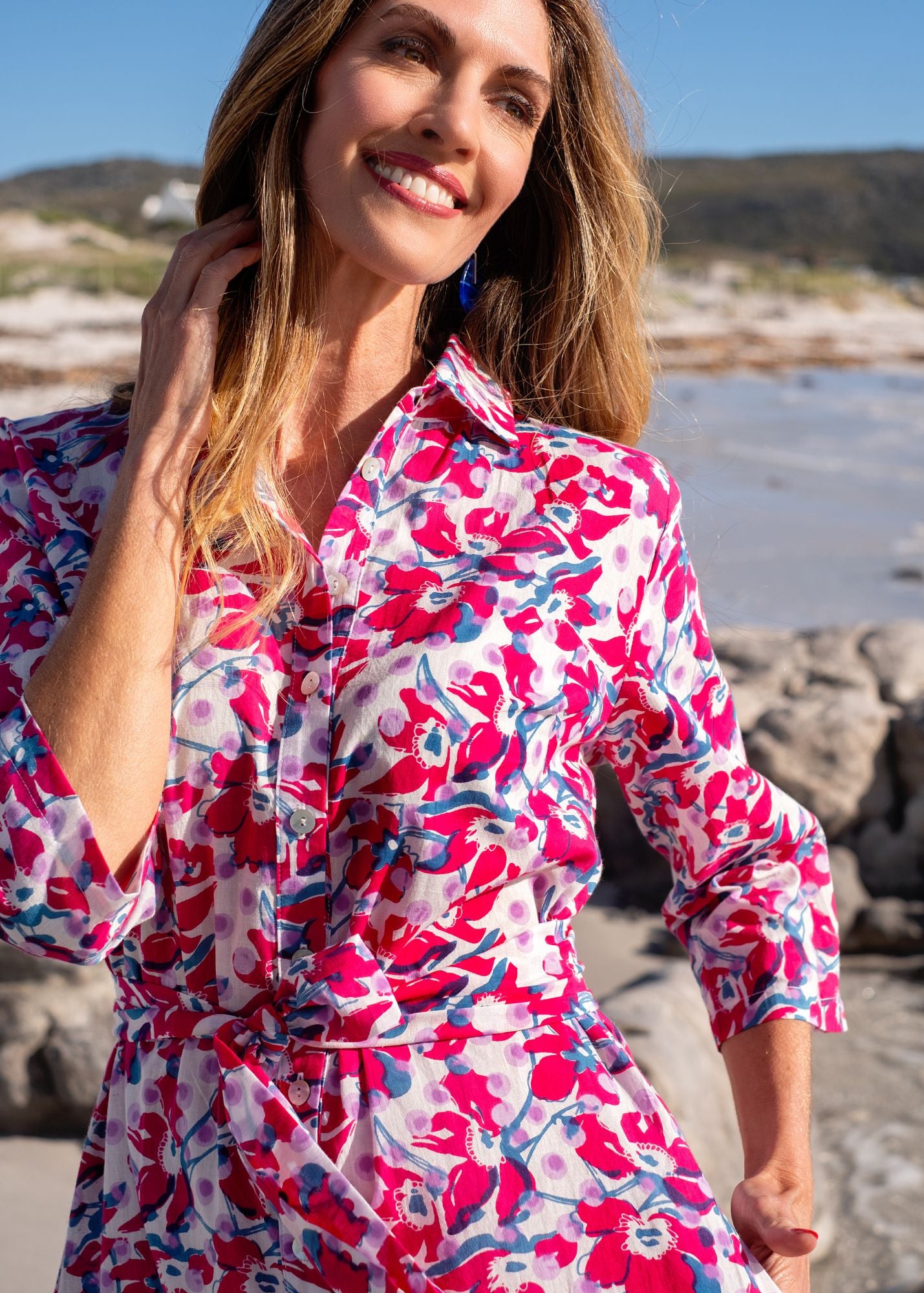 Betty Button dress in and Pink and Blue