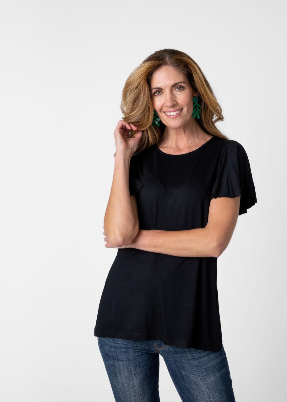 Frill sleeve T-Shirt for n Black