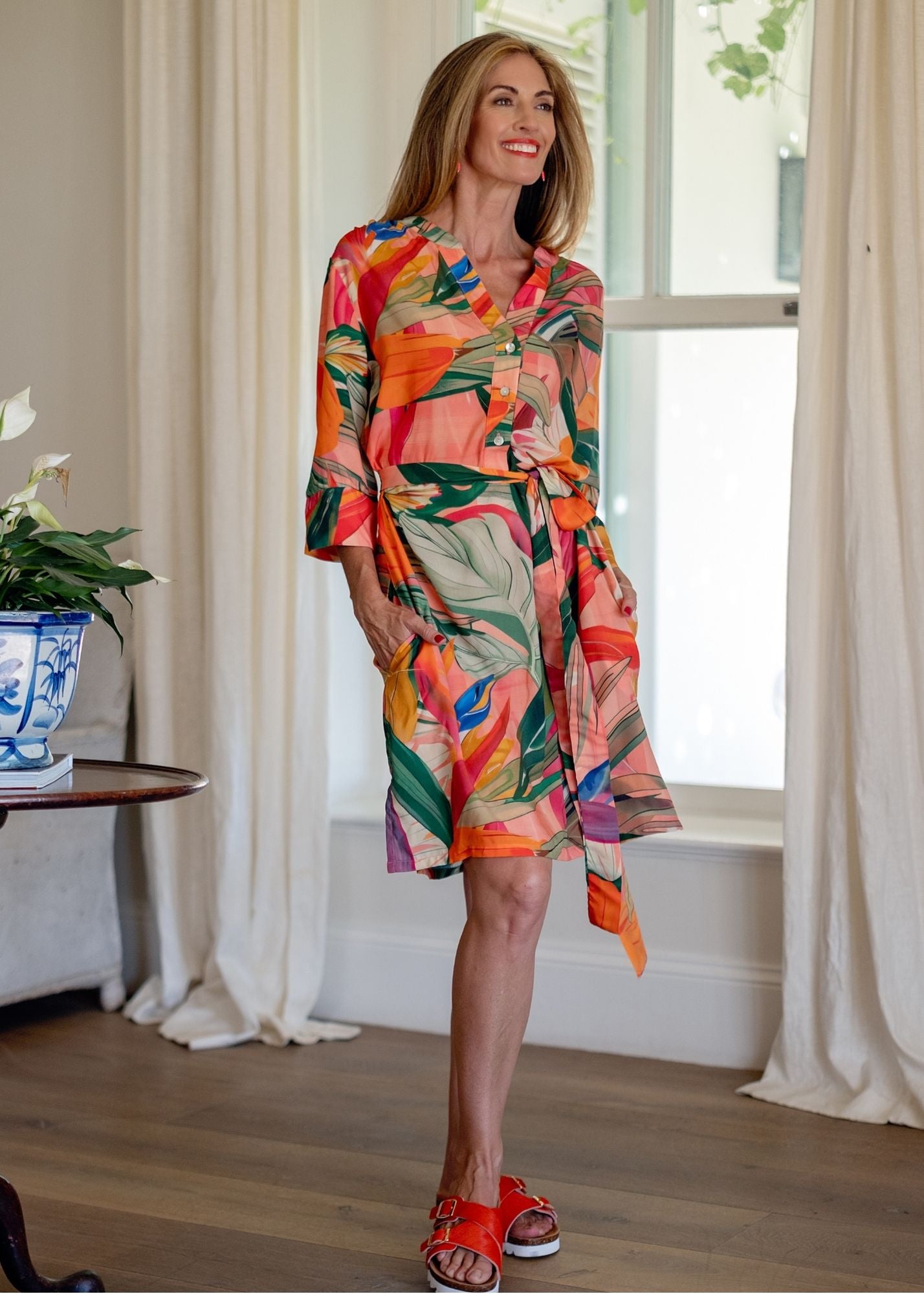 The Zania Cuffed Sleeve in Olive and Coral