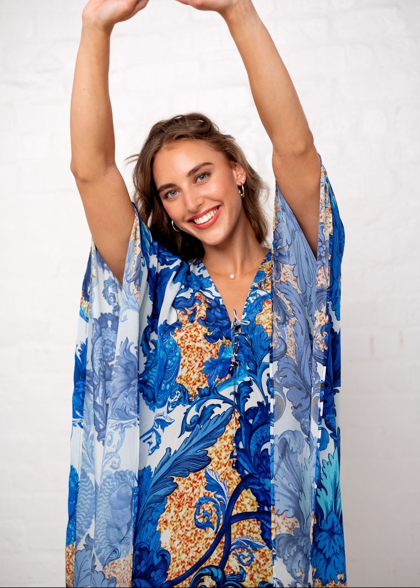 Victoria Kaftan in Blue Fleur de Lys (Long)