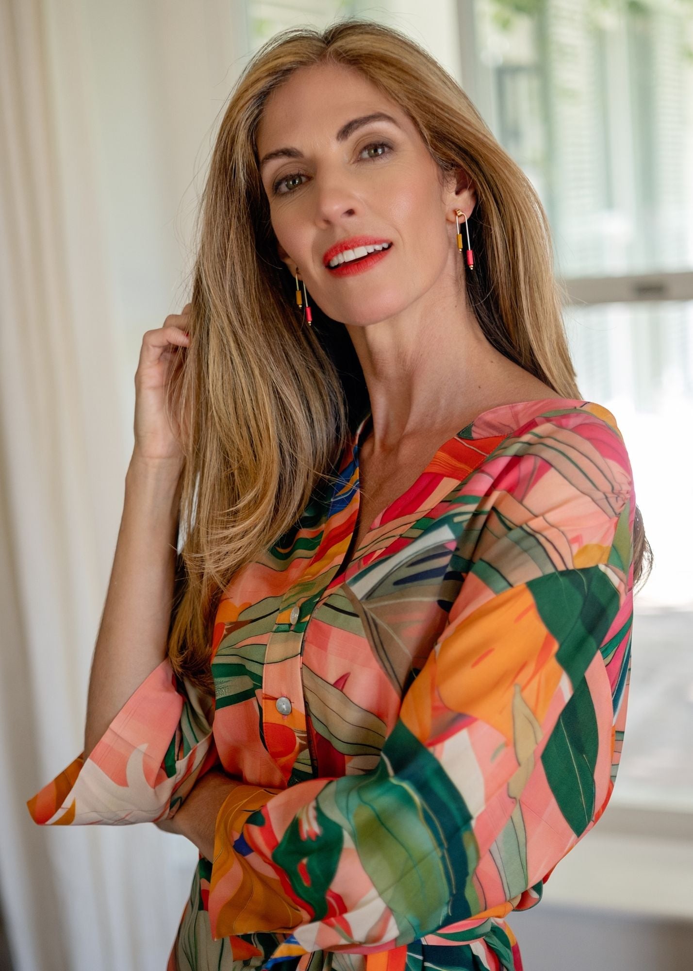 The Zania Cuffed Sleeve in Olive and Coral