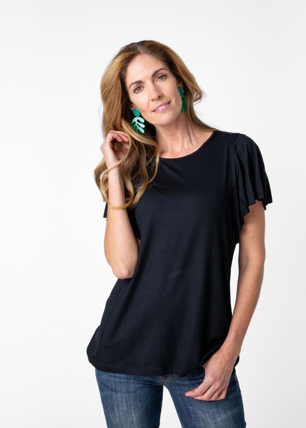 Frill sleeve T-Shirt for n Black