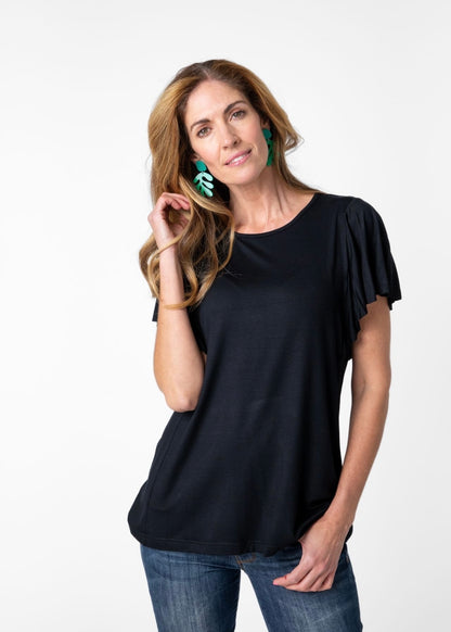Frill sleeve T-Shirt for n Black