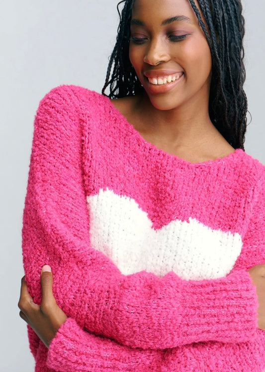 Sweetheart Chunky  Round Neck Knit in Pink