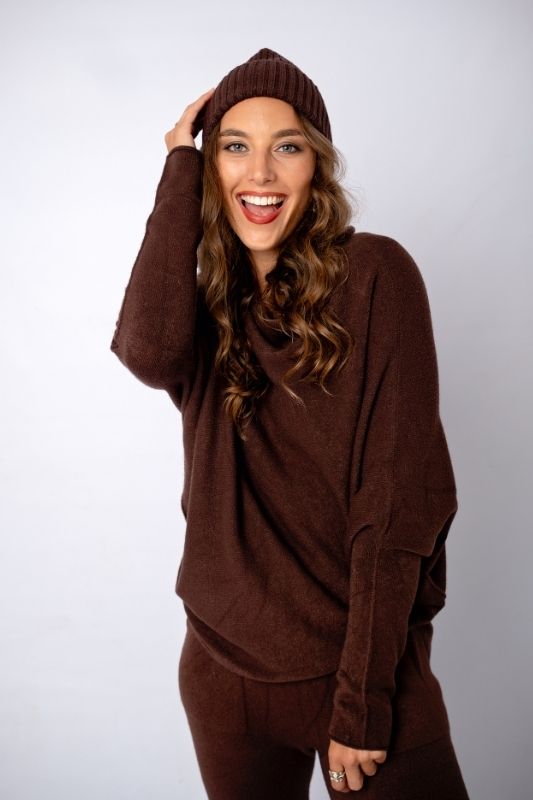 Urban Cozi Asymmetrical Sweater in Choc Chip