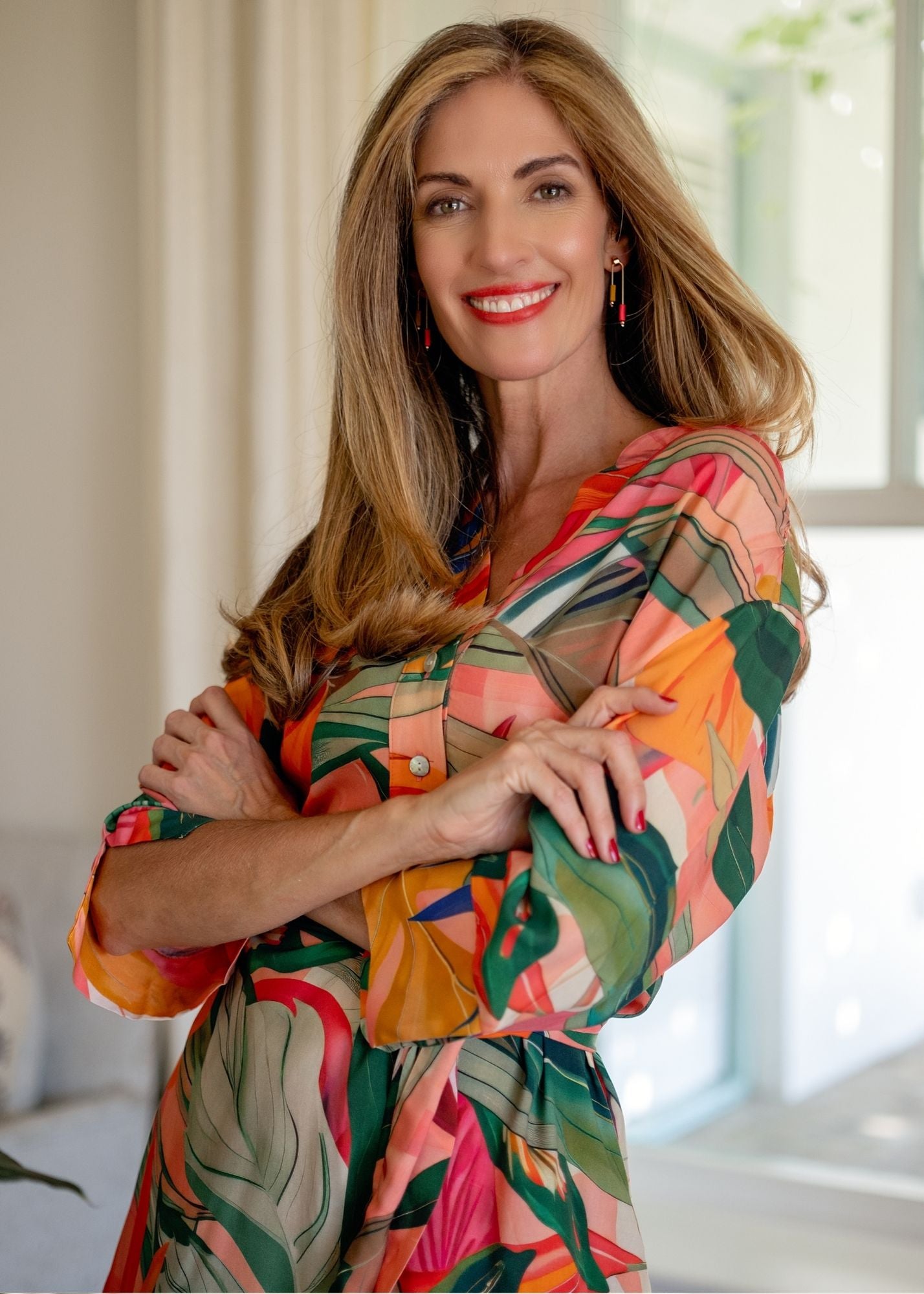 The Zania Cuffed Sleeve in Olive and Coral