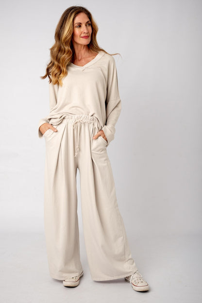The Super Slouch V-Neck Track Top in Stone