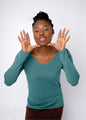 Silver Lining V-Neck Winter Weight Knit Jumper in Teal