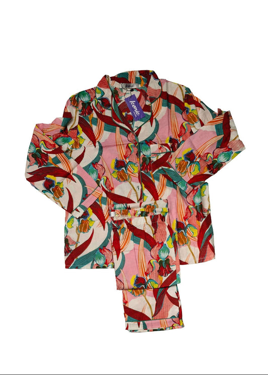 Long PJ Set in Red Floral Detail